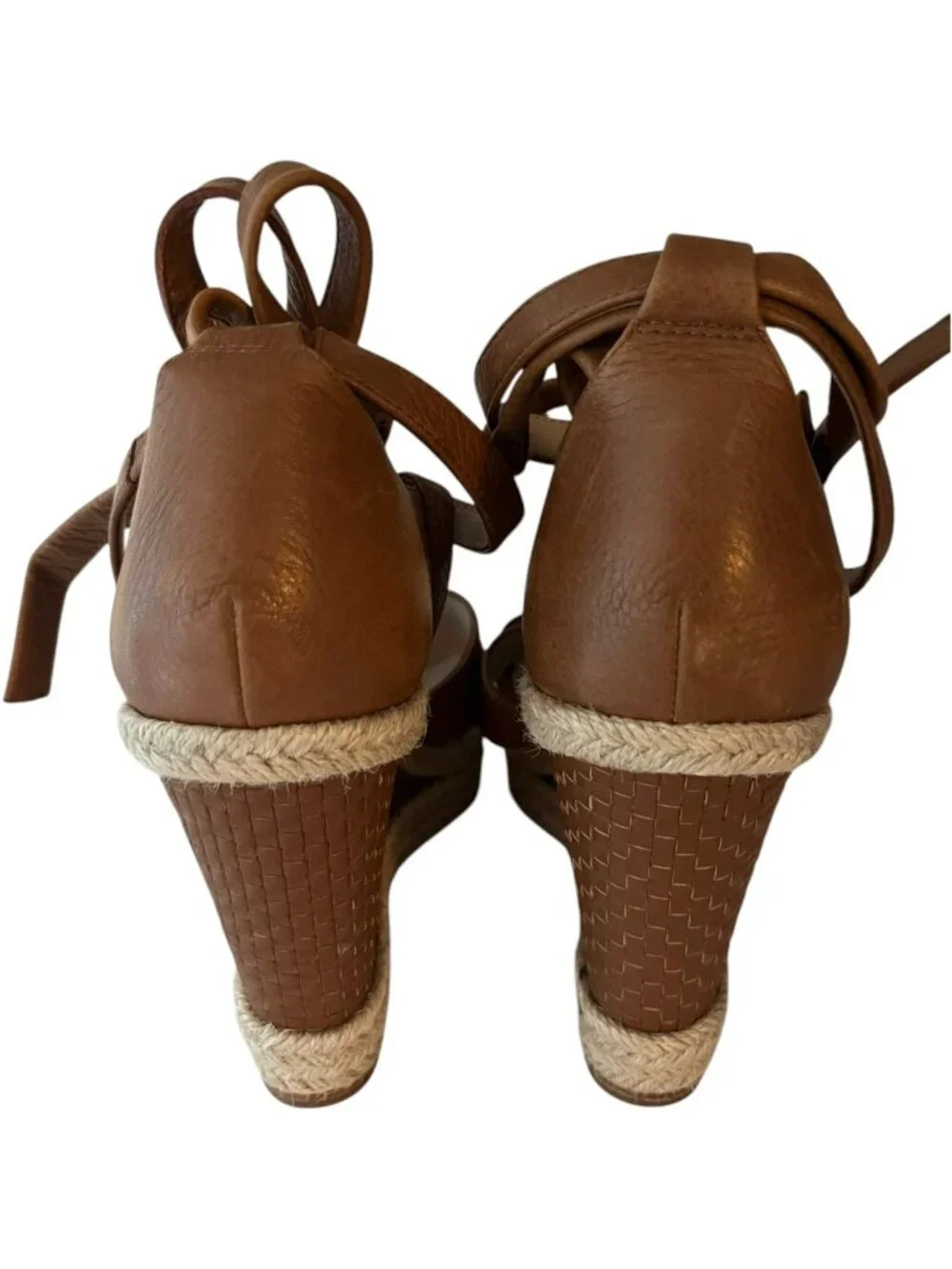 PAIGE Talia Cognac Leather Wedge Sandals Size 8.5